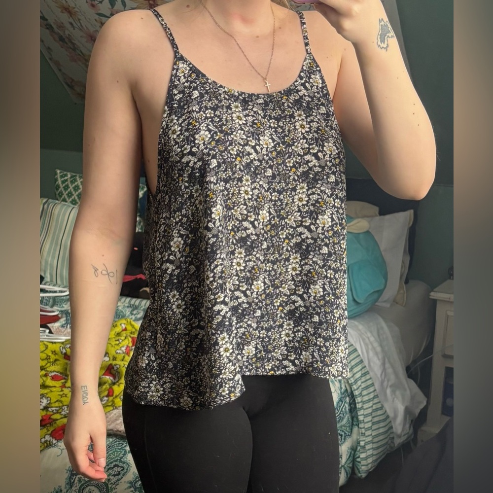 Floral Navy Blue and White Women's Top